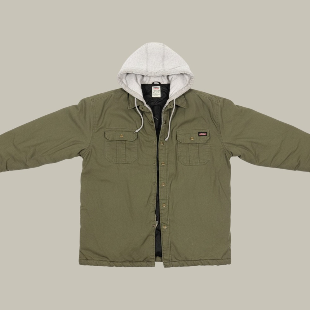 Dickies Hooded Shirt Jacket Mens 3XL Quilted Lined Canvas Workwear Utility Olive